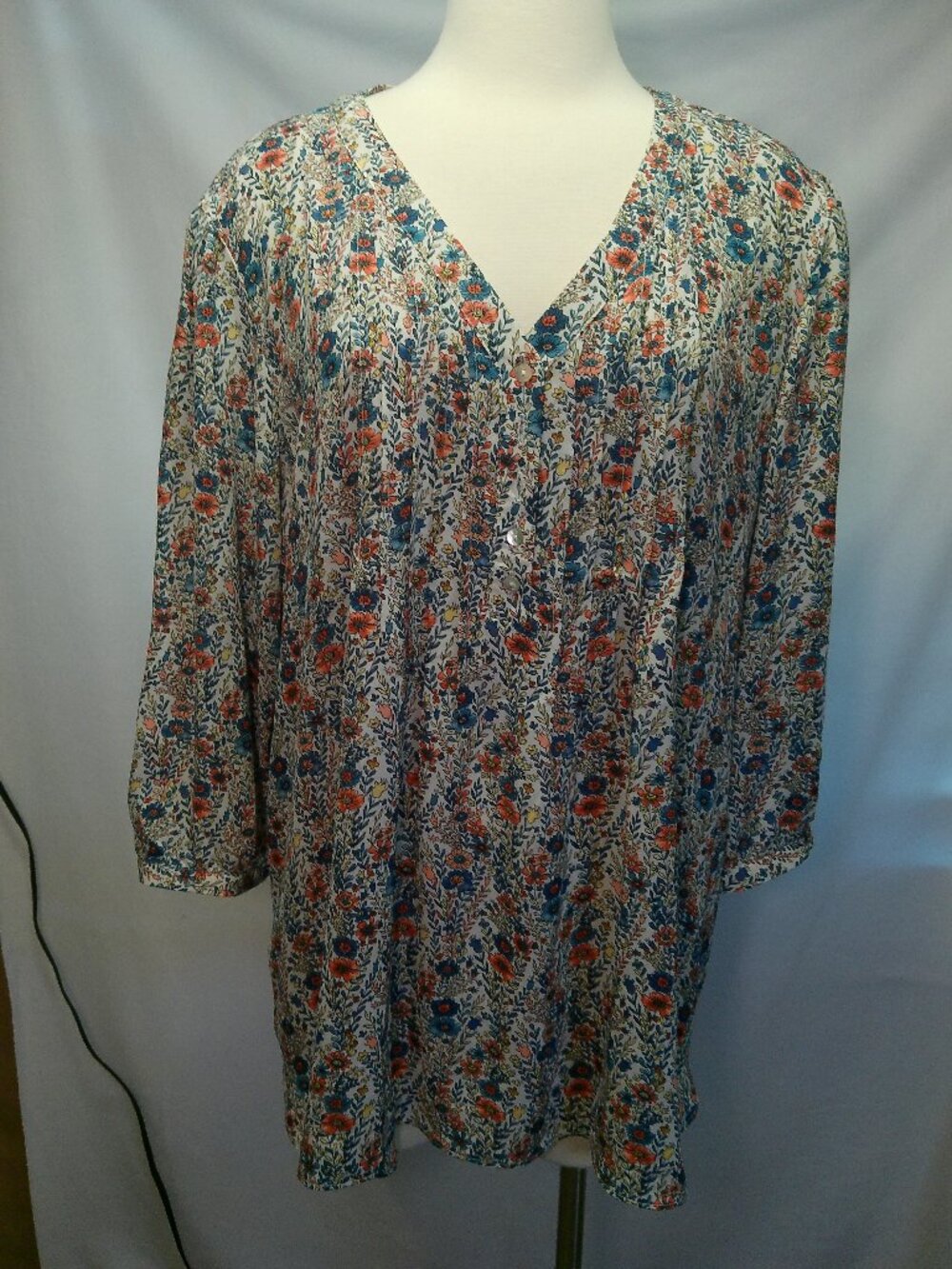 Blouse Rose Olive Floral V-Neck Women's Top Multicolor Size 2X